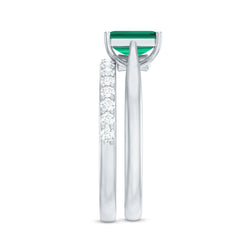 Certified Lab Grown Emerald Cut Emerald Engagement Ring with Ring Guard
