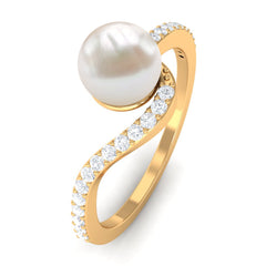 Pure Freshwater Pearl Minimal Bypass Engagement Ring with Diamond