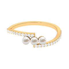 3/4 CT Three Stone Freshwater Pearl Bypass Ring with Diamond