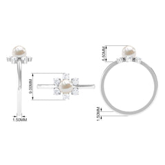 Freshwater Pearl and Diamond Flower Engagement Ring