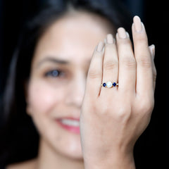 Pure Freshwater Pearl and Blue Sapphire Engagement Ring with Moissanite