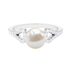 Round Freshwater Pearl Solitaire Engagement Ring with Diamond