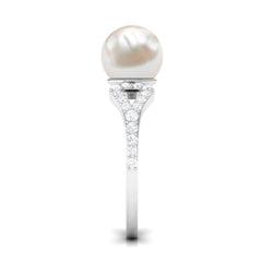 Round Freshwater Pearl Solitaire Engagement Ring with Diamond