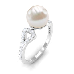 Round Freshwater Pearl Solitaire Engagement Ring with Diamond