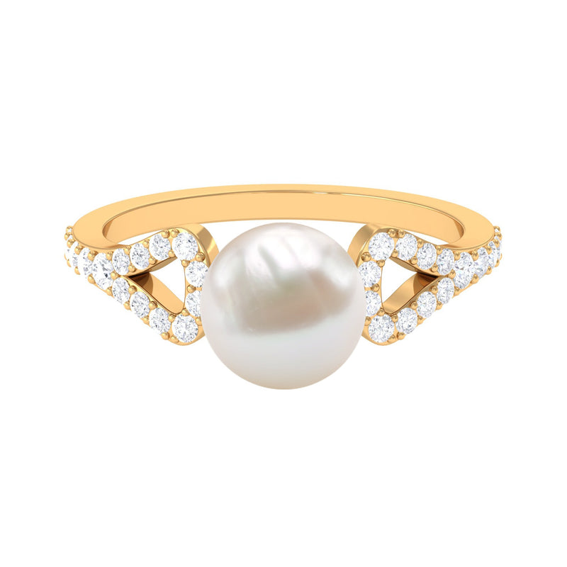 Round Freshwater Pearl Solitaire Engagement Ring with Diamond