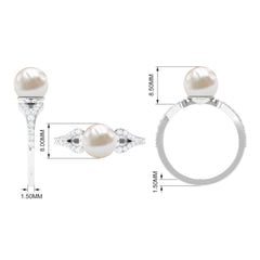 Round Freshwater Pearl Solitaire Engagement Ring with Diamond