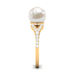 Round Freshwater Pearl Solitaire Engagement Ring with Diamond