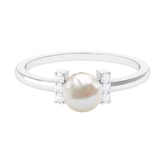 1.75 CT Freshwater Pearl Engagement Ring with Diamond Trio
