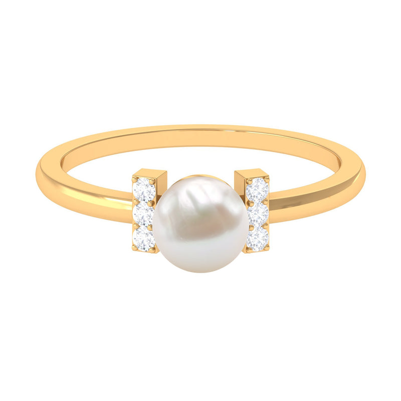 1.75 CT Freshwater Pearl Engagement Ring with Diamond Trio