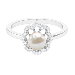 2.75 CT Freshwater Pearl Engagement Ring with Diamond Floral Halo