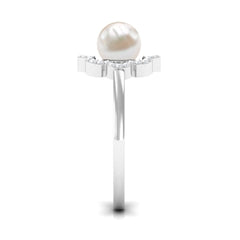 2.75 CT Freshwater Pearl Engagement Ring with Diamond Floral Halo