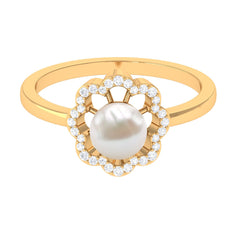 2.75 CT Freshwater Pearl Engagement Ring with Diamond Floral Halo