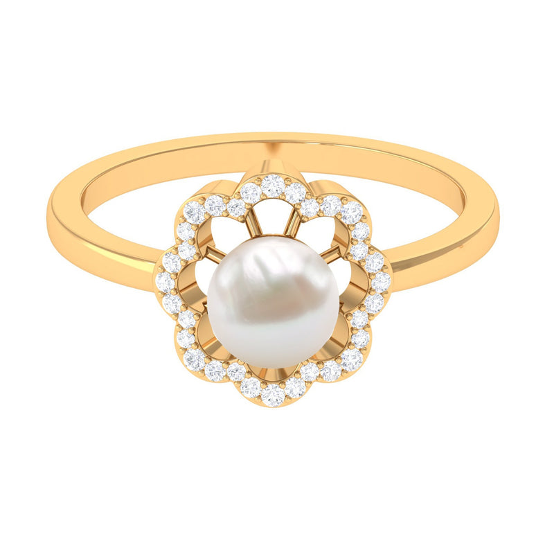 2.75 CT Freshwater Pearl Engagement Ring with Diamond Floral Halo