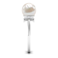 Freshwater Pearl and Diamond Designer Engagement Ring