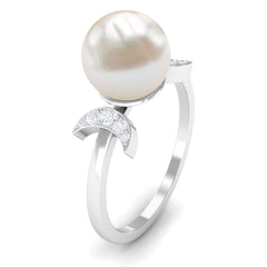 Freshwater Pearl and Diamond Designer Engagement Ring