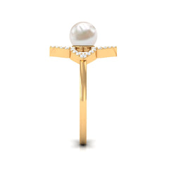 2 CT Freshwater Pearl Flower Engagement Ring with Diamond