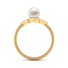 2 CT Freshwater Pearl Flower Engagement Ring with Diamond