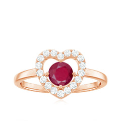 Natural 0.6 Carat Ruby Diamond Heart Engagement Ring for Women
