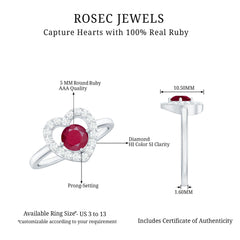 Natural 0.6 Carat Ruby Diamond Heart Engagement Ring for Women