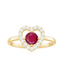 Natural 0.6 Carat Ruby Diamond Heart Engagement Ring for Women