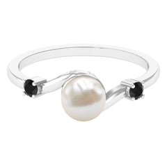 2 CT Freshwater Pearl Bypass Engagement Ring with Black Diamond