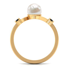 2 CT Freshwater Pearl Bypass Engagement Ring with Black Diamond