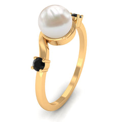 2 CT Freshwater Pearl Bypass Engagement Ring with Black Diamond