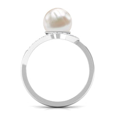 Designer Freshwater Pearl Solitaire and Diamond Ring