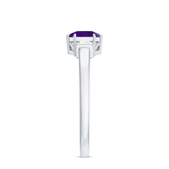 Claw Set Asscher Cut Amethyst Solitaire Ring with Diamond