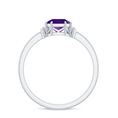 Claw Set Asscher Cut Amethyst Solitaire Ring with Diamond