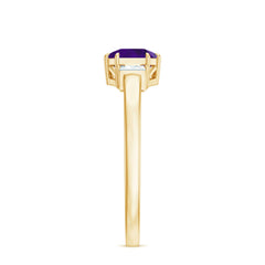 Claw Set Asscher Cut Amethyst Solitaire Ring with Diamond