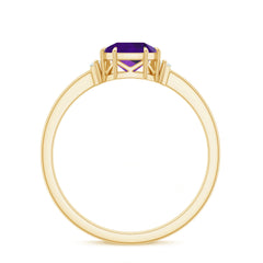 Claw Set Asscher Cut Amethyst Solitaire Ring with Diamond
