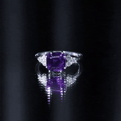 Asscher Solitaire Amethyst Engagement Ring with Diamond Trio