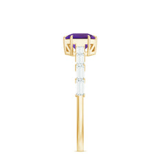Asscher Amethyst Solitaire Engagement Ring with Diamond