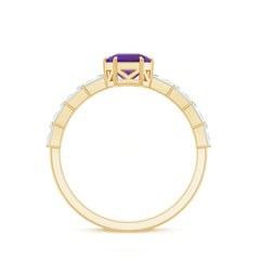 Asscher Amethyst Solitaire Engagement Ring with Diamond