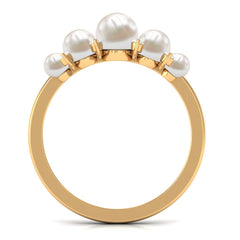 3.75 CT Freshwater Pearl Five Stone Anniversary Band Ring with Diamond