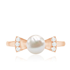 2.50 CT Freshwater Pearl Solitaire Bow Ring with Diamond