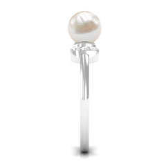 2.50 CT Freshwater Pearl Solitaire Bow Ring with Diamond