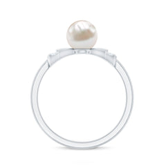 2.50 CT Freshwater Pearl Solitaire Bow Ring with Diamond