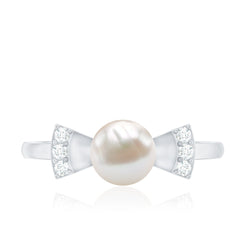 2.50 CT Freshwater Pearl Solitaire Bow Ring with Diamond