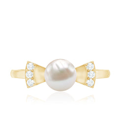 2.50 CT Freshwater Pearl Solitaire Bow Ring with Diamond