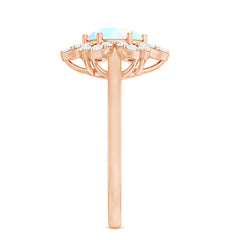 8mm Round Shape Ethiopian Opal Floral Engagement Ring with Diamond