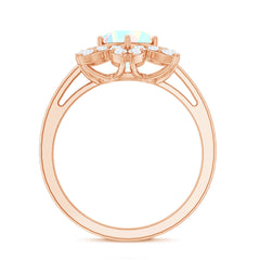 8mm Round Shape Ethiopian Opal Floral Engagement Ring with Diamond