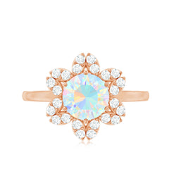8mm Round Shape Ethiopian Opal Floral Engagement Ring with Diamond