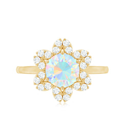8mm Round Shape Ethiopian Opal Floral Engagement Ring with Diamond