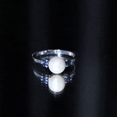 Freshwater Pearl Solitaire Engagement Ring with Blue Sapphire