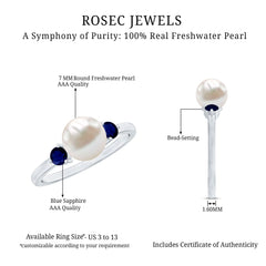 Freshwater Pearl Solitaire Engagement Ring with Blue Sapphire