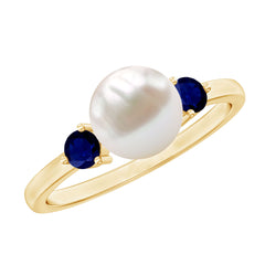 Freshwater Pearl Solitaire Engagement Ring with Blue Sapphire