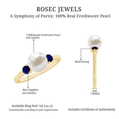 Freshwater Pearl Solitaire Engagement Ring with Blue Sapphire