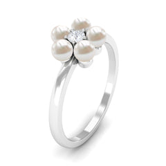 Freshwater Pearl Floral Promise Ring with Moissanite Stone